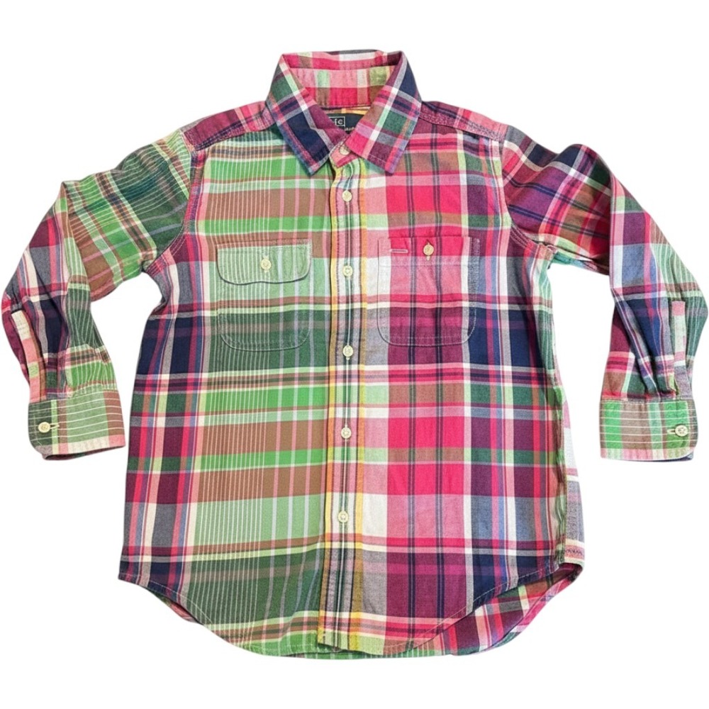 Polo Ralph Lauren Kids Size 5 Patchwork Plaid Button Down Shirt Multi Color Pink